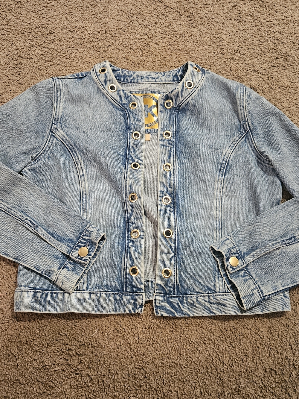 Michael Kors Light Blue Denim Jacket with Gold-Tone Eyelets